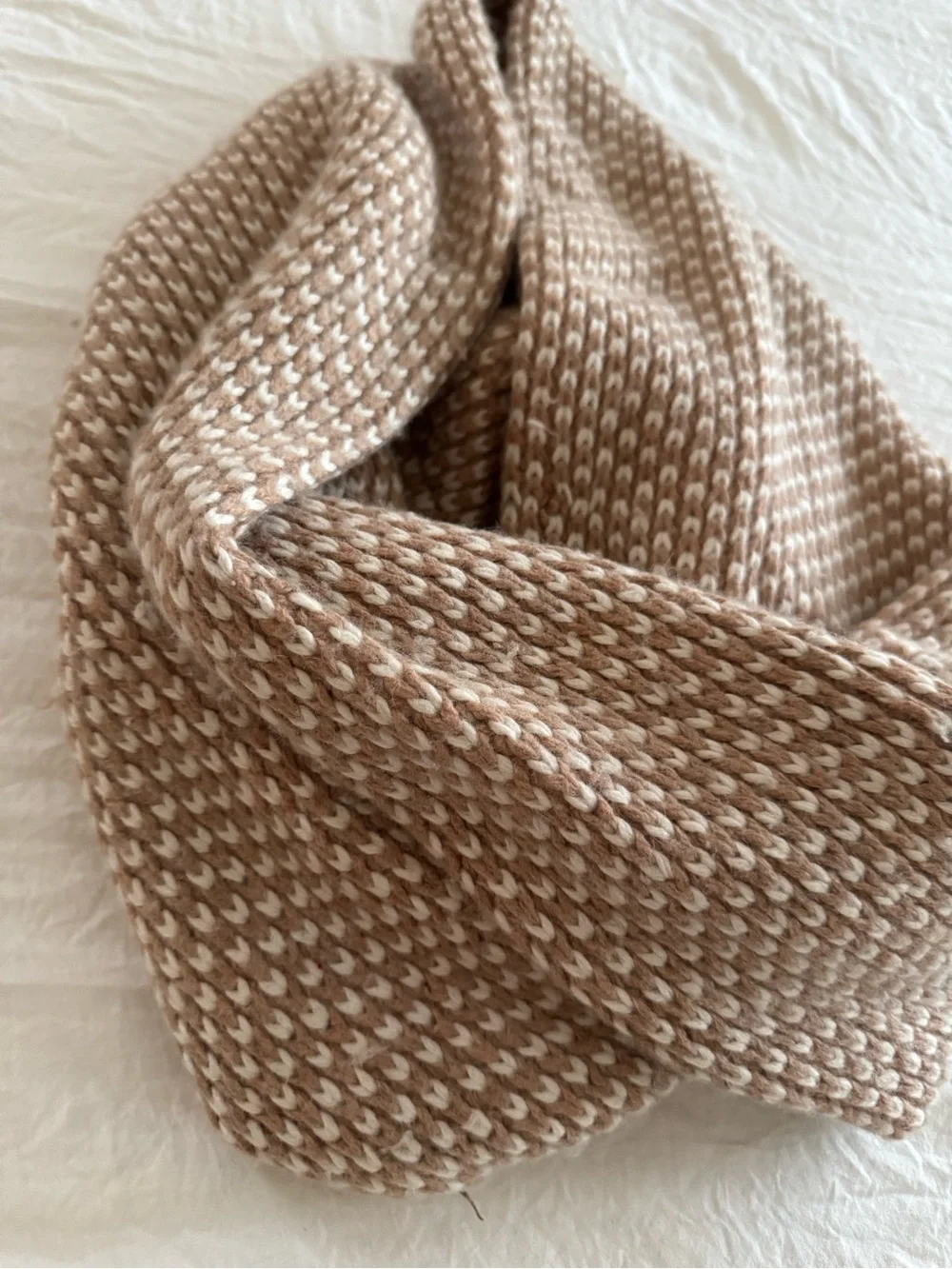 J. Crew Lambs Wool Cashmere Blend Chunky Knit Cowl Infinite Scarf Beige Cream